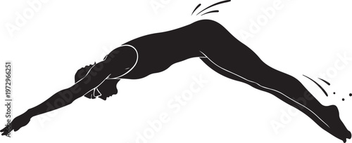 Black silhouette of a woman diving or stretching yoga