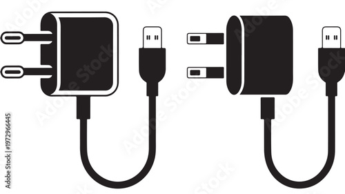 USB Charger Adapter Icon Black and White Charging Cable Vector
