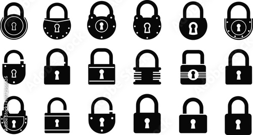 Padlock Icon Set Featuring Various Locked And Unlocked Security Symbols In CAD Drawing Flat Vector Illustration Style For Home Safety And Protection Graphic Design