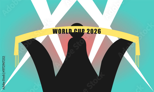 Hand-drawn silhouette of a passionate soccer fan holding a yellow scarf for World Cup 2026 championship authentic illustration