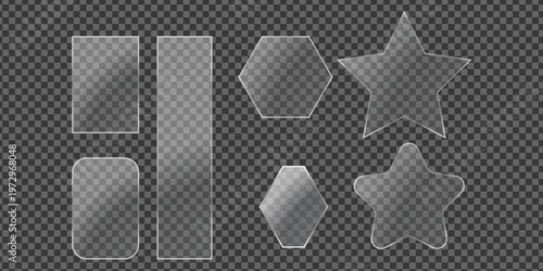 Title realistic glass effect mockups transparent vessels and bottles for product visualization and design description collection of transparent glass containers and bottles with a