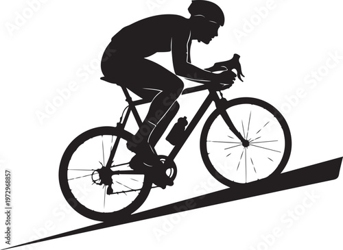 Black silhouette of cyclist riding bicycle uphill bike