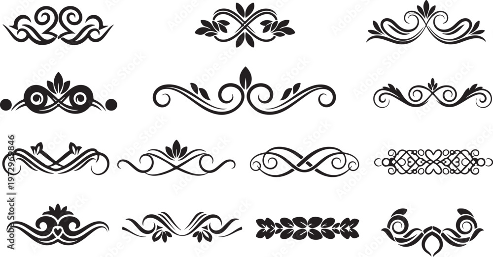 Fototapeta premium Collection of elegant black and white swirl designs