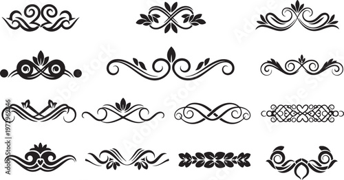Collection of elegant black and white swirl designs