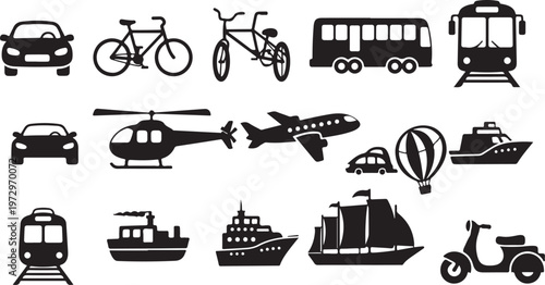 Transportation icons for travel and commute options