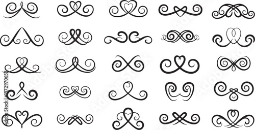 Set of black swirly decorative design elements collection