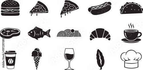 Food and drink icons in black and white
