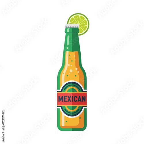Mexican Beer Bottle with Lime Slice Vector