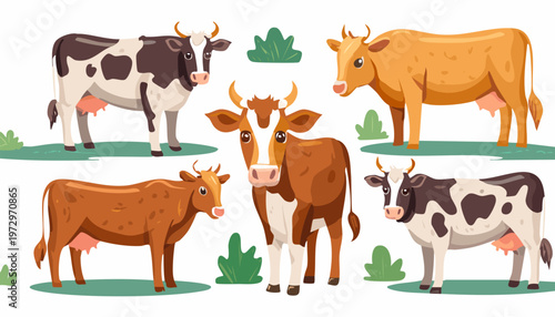 Vector Illustration of Idul Adha Sacrificial Cows Set