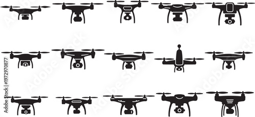 Drone Silhouettes in Various Flight Positions Illustration