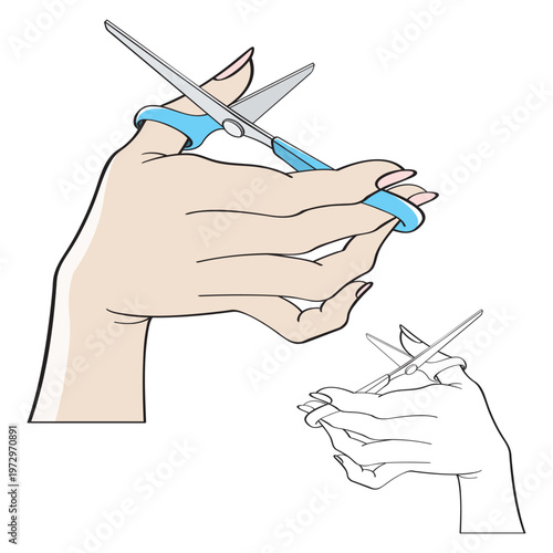 hand holding scissors color vector illustration