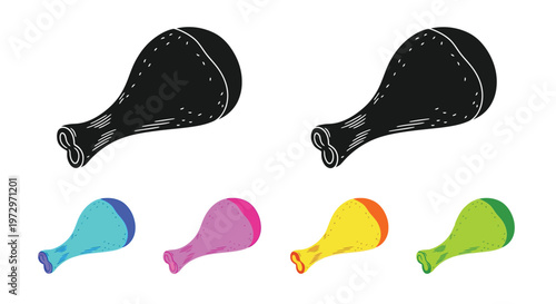 Black and colored chicken drumsticks illustration on a white background