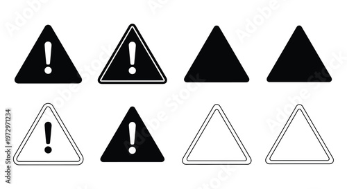 Black and white triangular warning signs with exclamation points