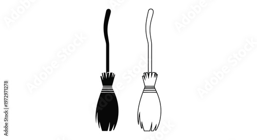 Two broom illustrations one black one white side by side