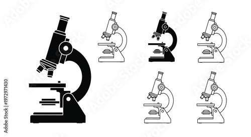 Microscopes in varying shades a set of scientific instrument icons