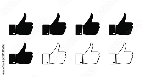Collection of thumbs up hand symbols in varying styles and colors