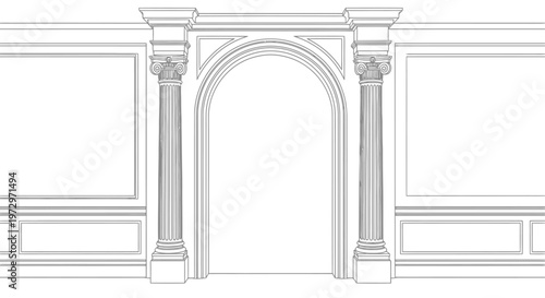 Architectural sketch of a classical arched doorway with ornate columns