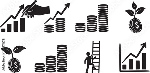 Financial Growth and Investment Icons on White Background