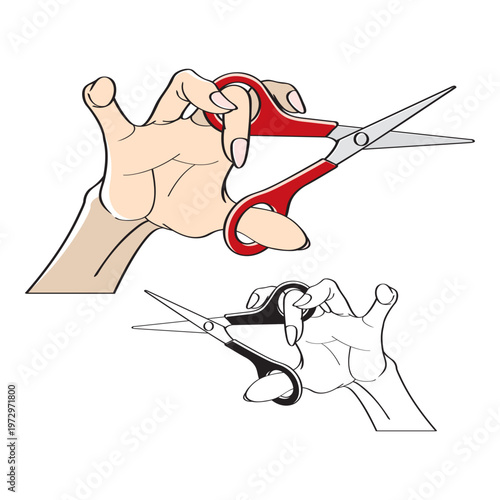 hand holding scissors vector illustration