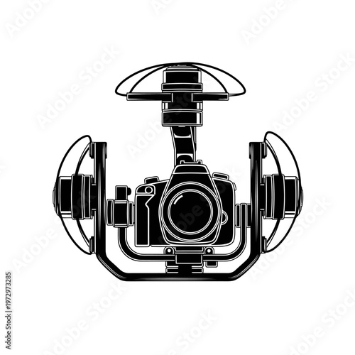 3-Axis Stabilized Brushless Camera Gimbal for Heavy Lift Drones Aerial Cinematography Vector Silhouette