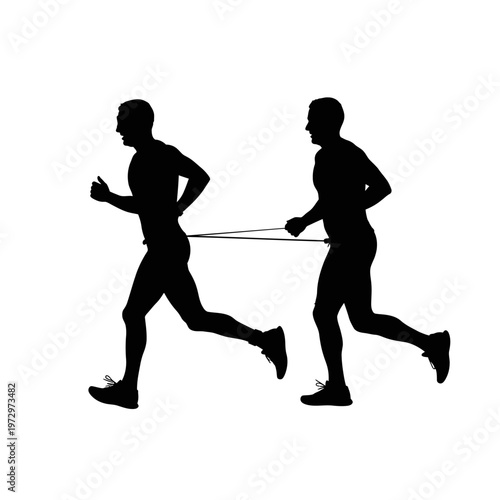 Blind Triathlete Running with Guide Inclusive Endurance Sports Partnership Vector Silhouette