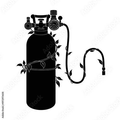 CO2 Tank with Regulator and Tubing Plant Growth Enrichment Equipment Vector Silhouette