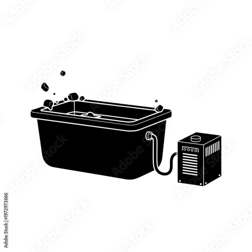 Cold Plunge Tub with External Chiller Unit Ice Bath Muscle Recovery Vector Silhouette