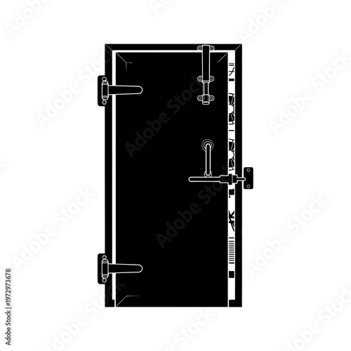Cold Storage Room Door with Heavy Hinges Industrial Refrigeration Concept Vector Silhouette