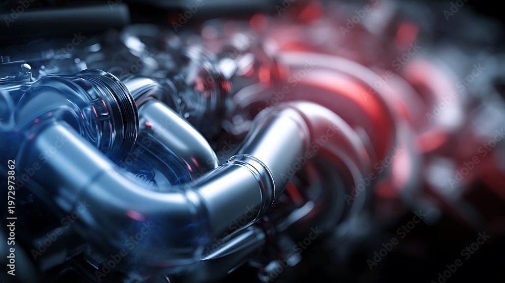 Fototapeta premium Close-up of metallic car engine.