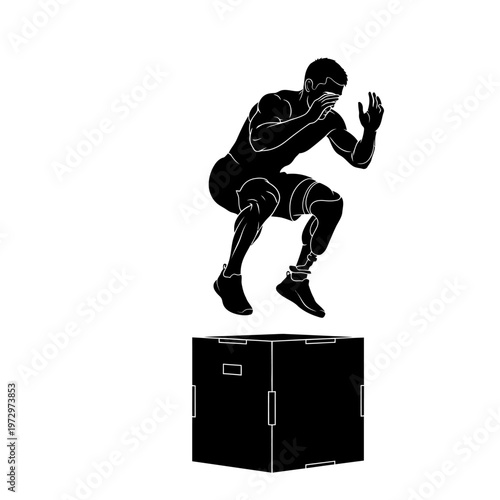 Cross Training Athlete with Prosthetic Leg Doing Box Jumps Adaptive Fitness Vector Silhouette