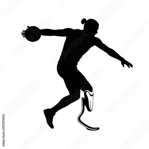 Discus Thrower with Prosthetic Limb Adaptive Athletics Strength Concept Vector Silhouette