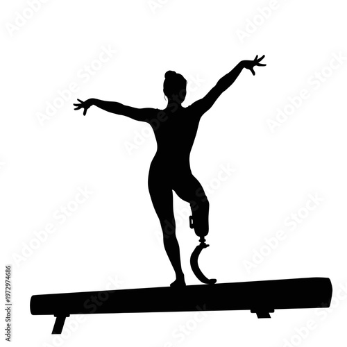 Adaptive Gymnast on Balance Beam Silhouette Illustrating Inner Strength