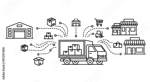 Supply Chain Logistics - Truck Delivering Goods to Stores and Warehouses.