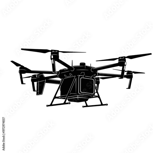 Offshore Oil Rig Delivery Drone Silhouette for Industrial Automation