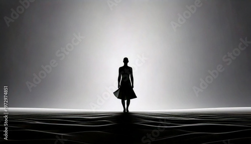 Silhouette of a person standing alone in a vast empty space.