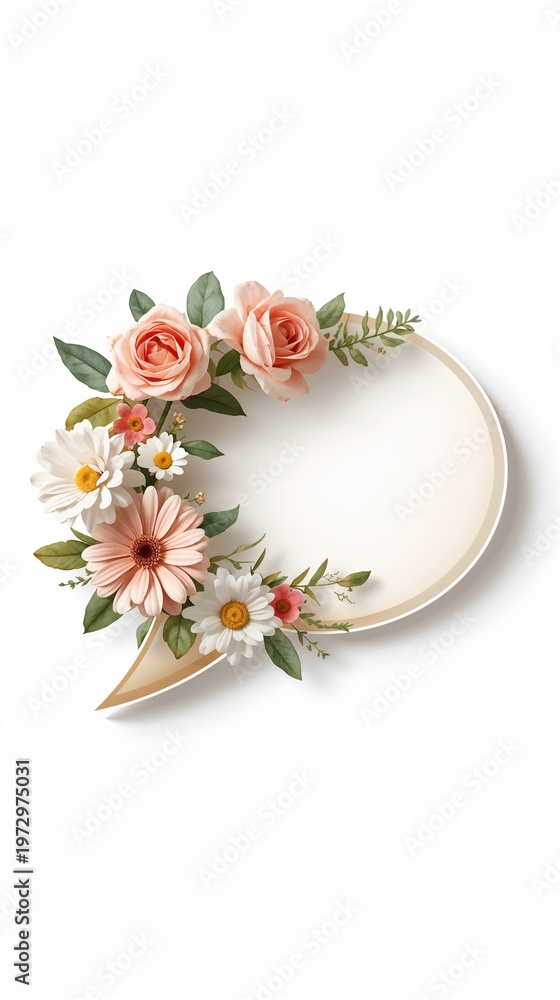 Obraz premium Floral Speech Bubble in soft pastel colors with roses and daisies