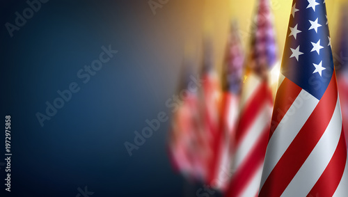 American Flag and Patriotic Display: A close-up shot of a majestic American flag billowing in the wind, a patriotic representation of the United States.