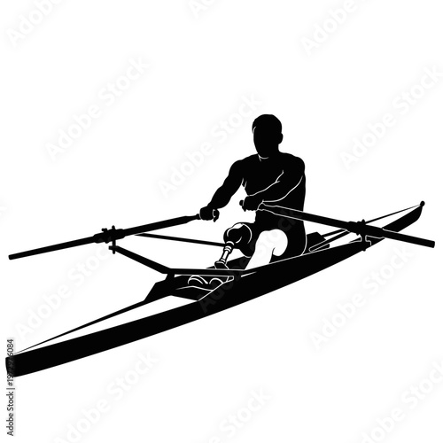 Adaptive Rower Silhouette with Prosthetic Leg in Sculling Boat Sport