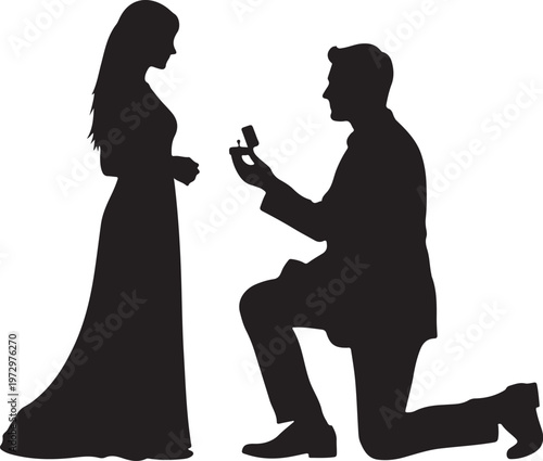 Black silhouette of man proposing to woman proposal