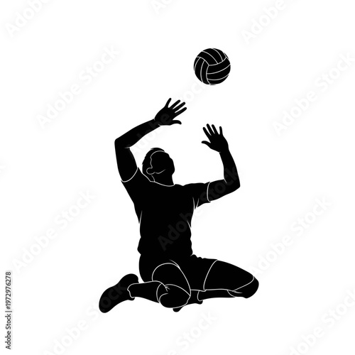 Sitting Volleyball Player Silhouette Spiking Ball in Adaptive Sports