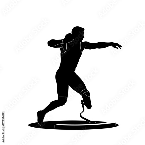Shot Put Athlete Silhouette with Prosthetic Leg in Throwing Posture