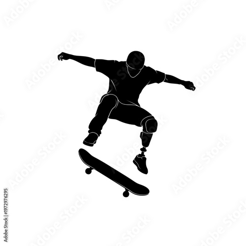 Skateboarder Silhouette with Prosthetic Leg for Adaptive Street Sports