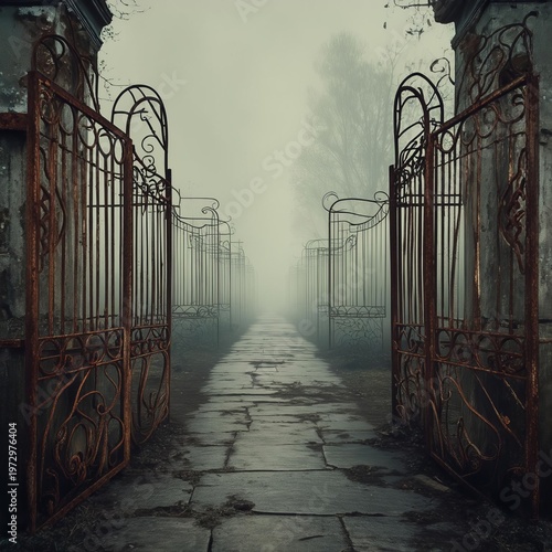 Decorative iron gates stand at intervals reminiscent of a bygone