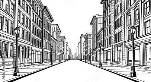 Urban Street Perspective - A Black and White Architectural Illustration.