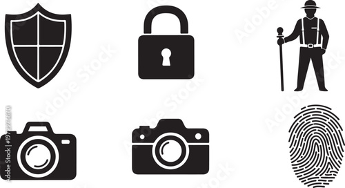Security and protection icons with cameras and fingerprint