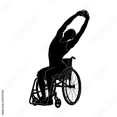 Silhouette of a Wheelchair Athlete Stretching, Flexibility and Adaptive Fitness Routine