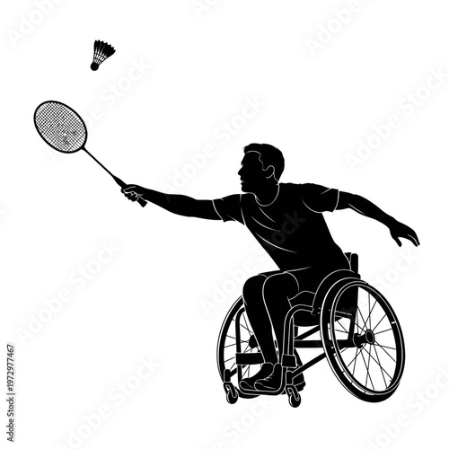 Silhouette of a Wheelchair Badminton Player Reaching for Shuttlecock, Agile Movement