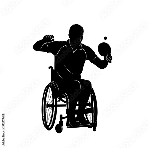 Silhouette of a Wheelchair Table Tennis Player in Focused Stance, Quick Reflexes
