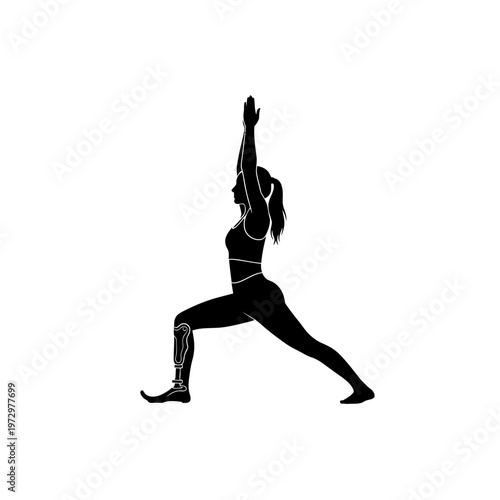 Silhouette of a Yoga Teacher with Prosthetic Limb in Warrior Pose, Adaptive Mindfulness