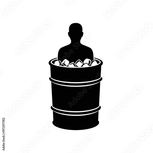 Silhouette of an Athlete Sitting in Ice Barrel, Cold Plunge Recovery and Endurance
